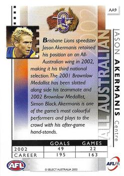 2003 Select XL AFL - Promos #AA9 Jason Akermanis Back